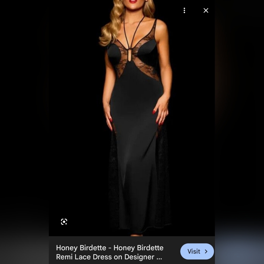 Honey Birdette Remy BLACK Maxi Dress..... Pictures of back and side are in red.